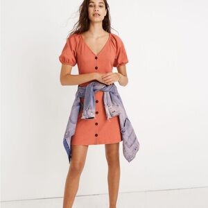 Madewell Texture & Thread Puff Sleeve Mini Dress Cottagecore Button Down